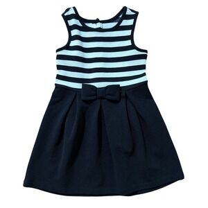 Janie and Jack Girls Navy Blue White Striped Bow Ottoman Dress Size 6